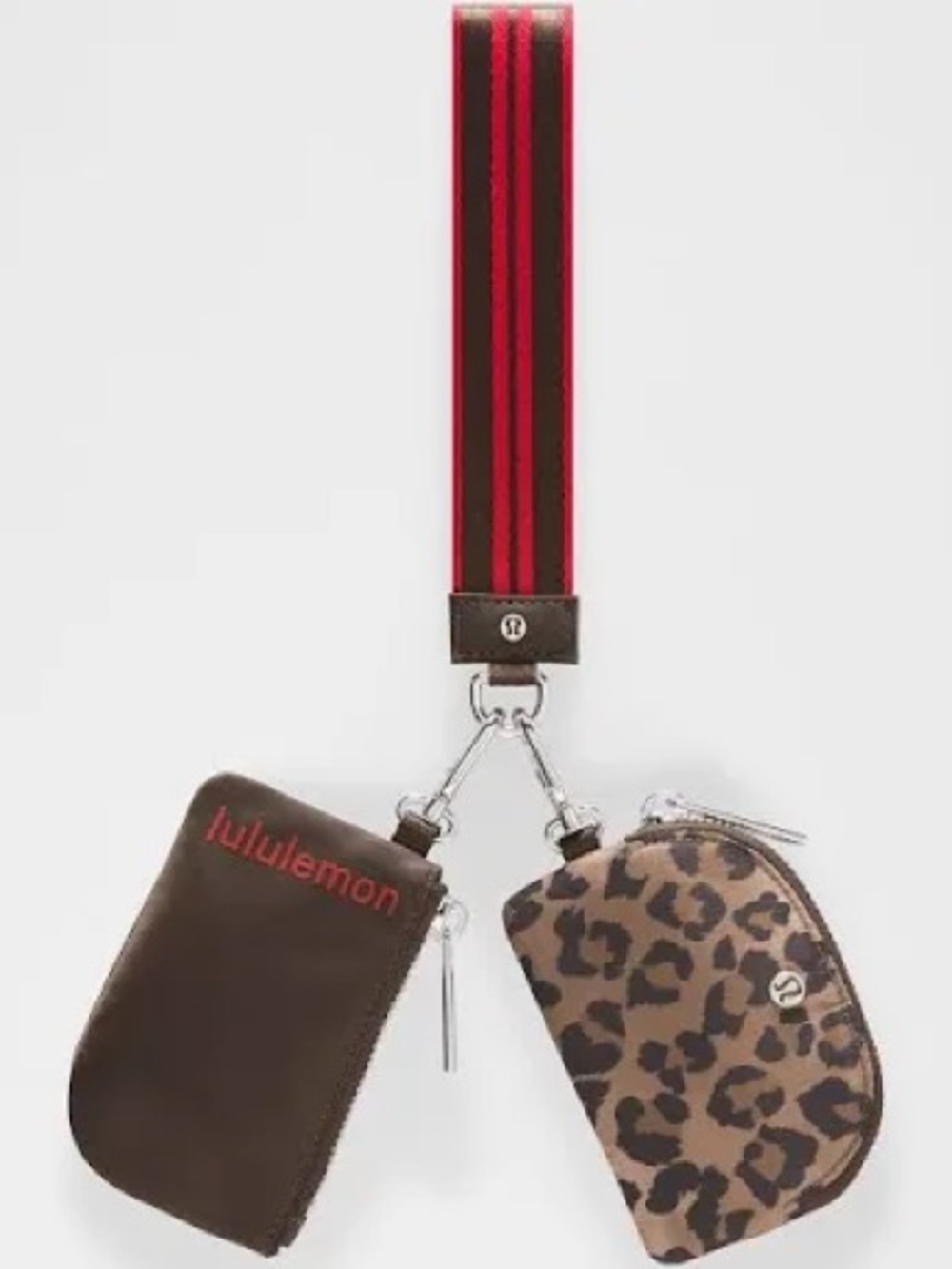 lululemon athletica Brown & Leopard Dual Pouch Wrist Strap with Red-Striped Band